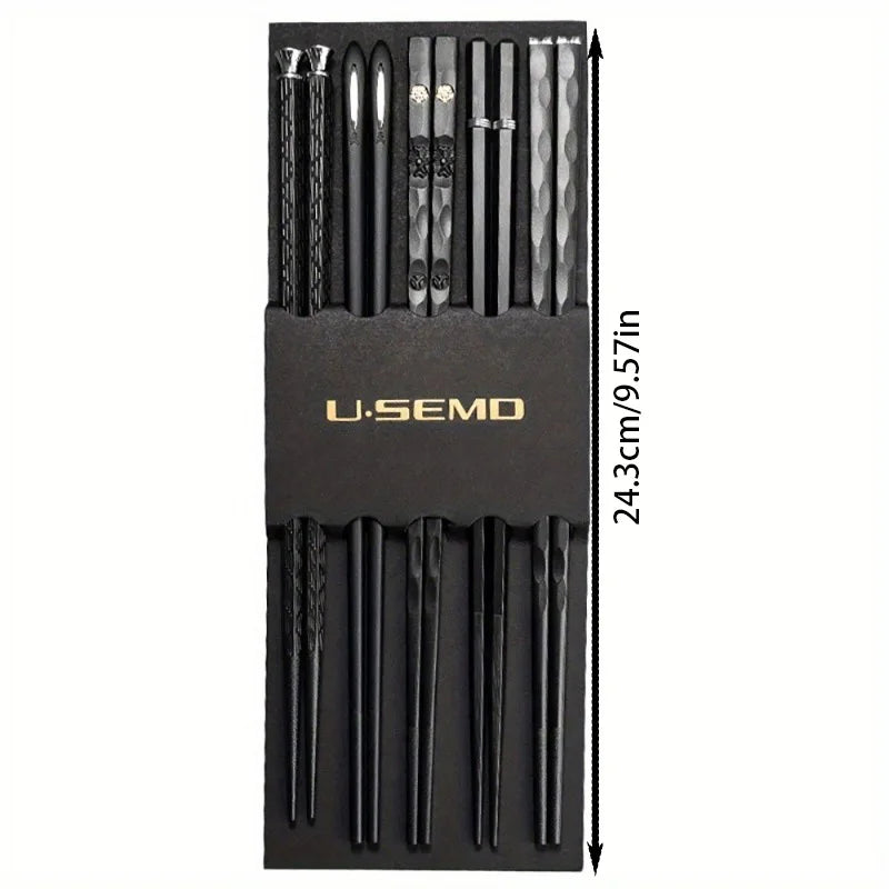 Nordic-Style Alloy Chopsticks Set - Non-Slip Heat-Resistant Utensils for Individual Servings, Dishwasher Safe (Gold/Black