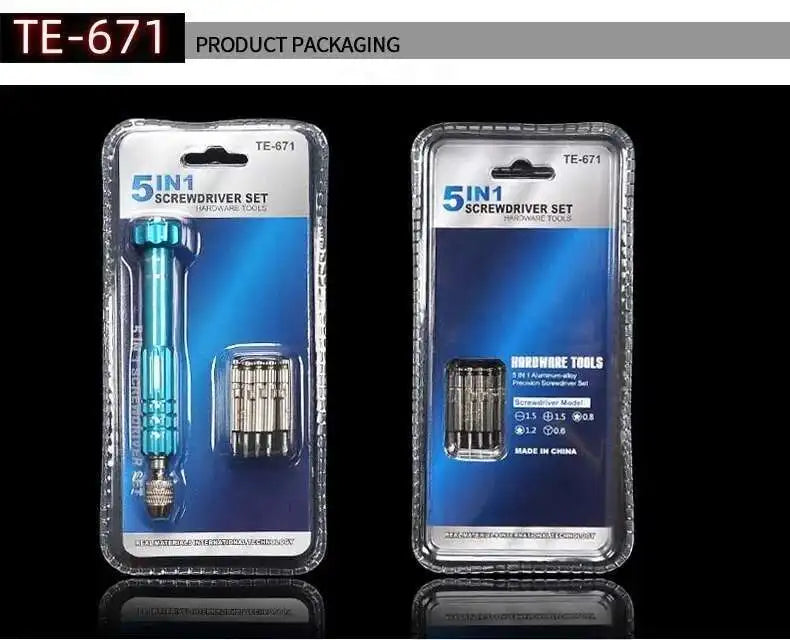 5 in 1 Mini Precision Screwdriver Set with Magnetizer TE-671 Aluminum Alloy Handle Interchangeable Bits for iPhone Camera Watch