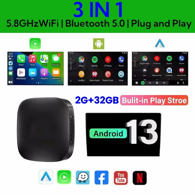 Carplay AI Box Android 13 Wireless Android Auto For Youtube Netflix Toyota Mazda Hyundai Haval GMC Ford MG VW Kia