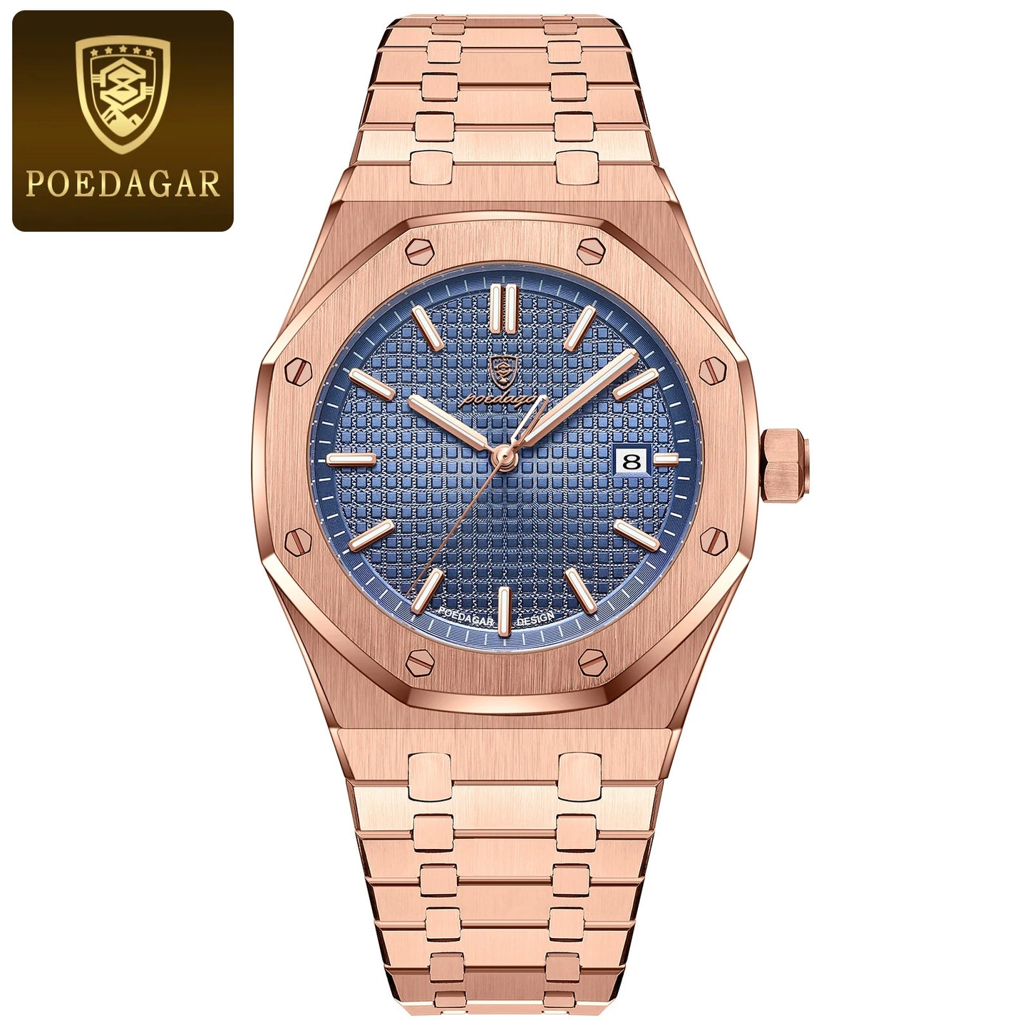 POEDAGAR Men's Quartz Watch — Stainless Steel, Luminous Dial