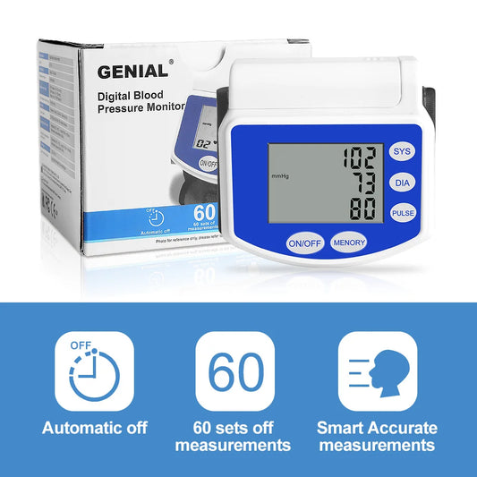 Blood Pressure Monitors for Home Use Rechargeable Wrist Digital BP Machine Cuff with LED Backlit Display, 2 Users with Carrying