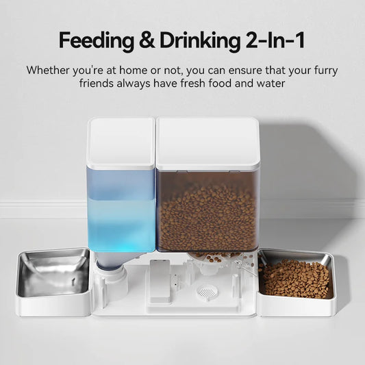 Automatic Pet Feeder with Water Fountain, 5L Food and 3.5L Water