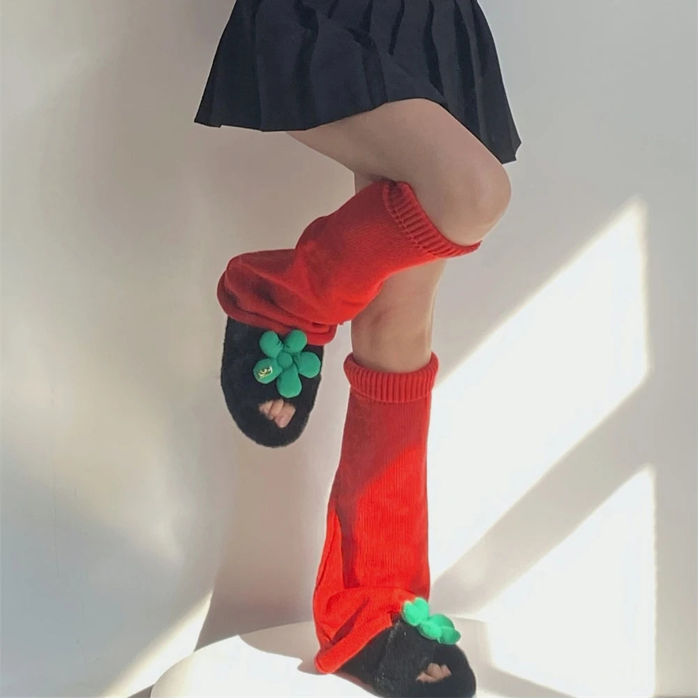 Women's Red Long Knit Leg Warmers - Y2K Boot Cuffs - photo 5