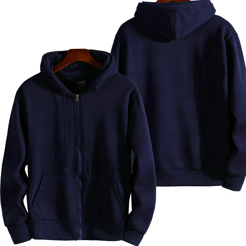 Unisex Zip-Up Hoodie, Solid Color Hooded Sweatshirt