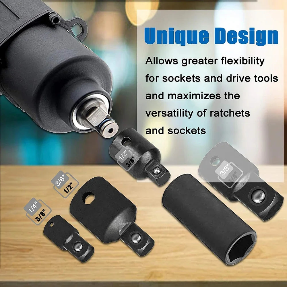 4PCS Impact Socket Adapter Reducer Set 1/2 3/8 1/4 inch Use Wrenches Drills in Auto and Impact Driver Construction Work