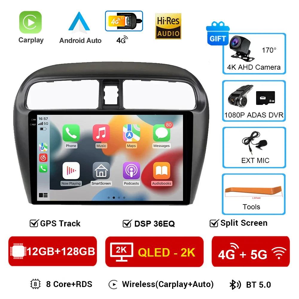 Car Stereo with Apple CarPlay & Android Auto, Compatible with Mitsubishi Mirage & Attrage (2012-2018)