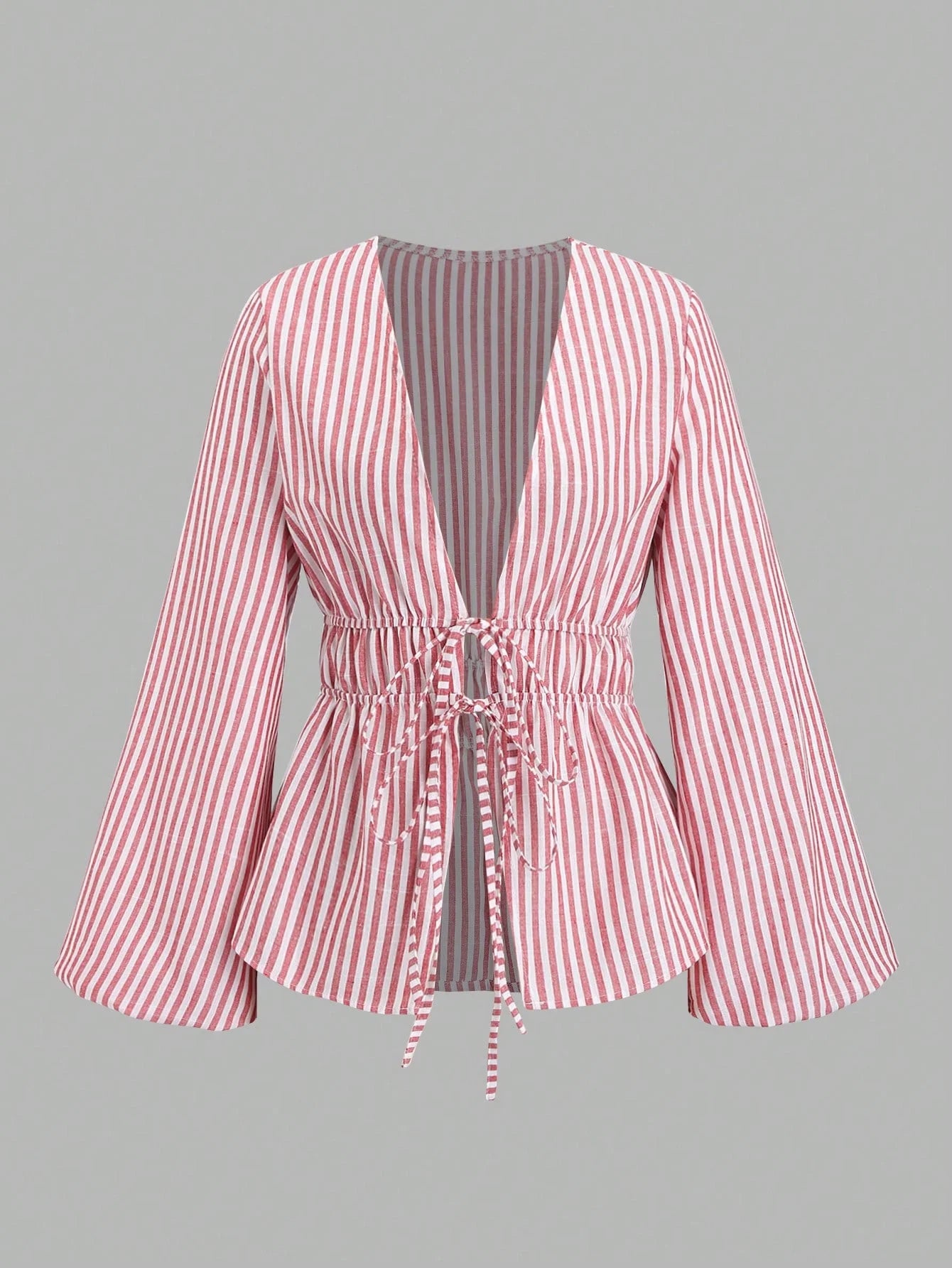 Striped Tie Bow Puff Sleeve Shirt