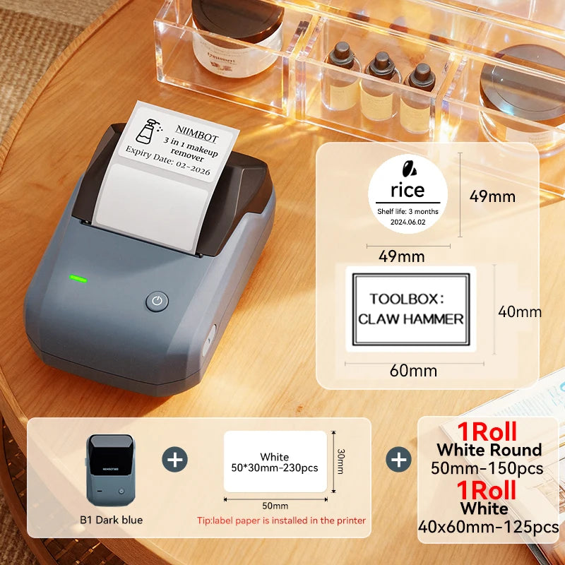 NIIMBOT B1 Portable Thermal Printer With Tapes 2 Inch Adhesive Label Printer Mini Bluetooth Sticker Maker Support Smartphones PC