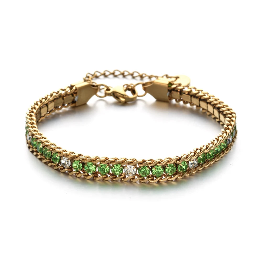 Woven Cubic Zirconia Bracelet — 18K Gold-Plated Stainless Steel