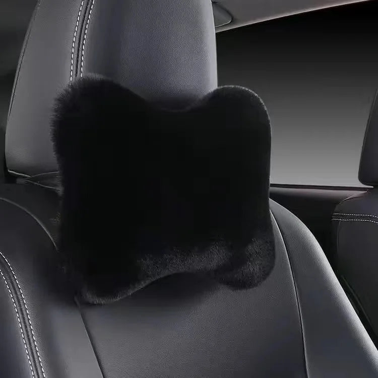 1pc Car Headrest Lumbar Pillow - Soft Imitation Rabbit Plush Comfort Cushion for All Seasons, Ergonomic Driver Support Headrest