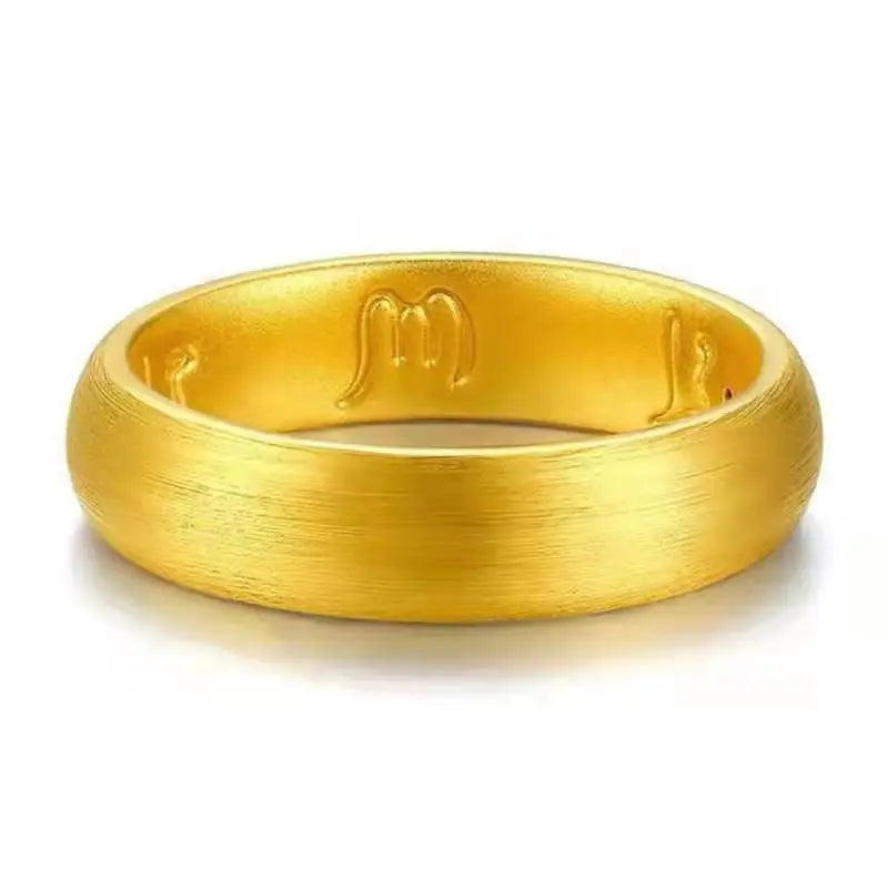 Luxury 24K 9999 Pure Gold real gold Six-Character True Words Ring Closed Mouth Ring Men's and Women's Ring