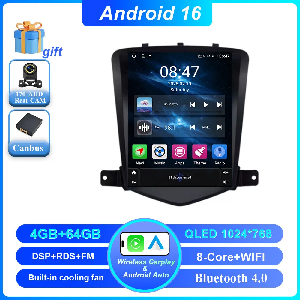 Car Stereo with Apple CarPlay & Android Auto, Compatible with Chevrolet Cruze J300