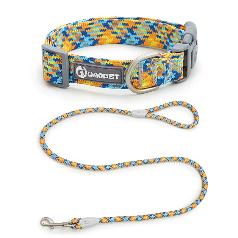 Reflective Dog Collar & Leash Set - Adjustable