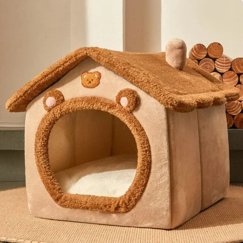 Foldable Winter Pet House for Dogs & Cats — Removable-Cover Kennel Bed
