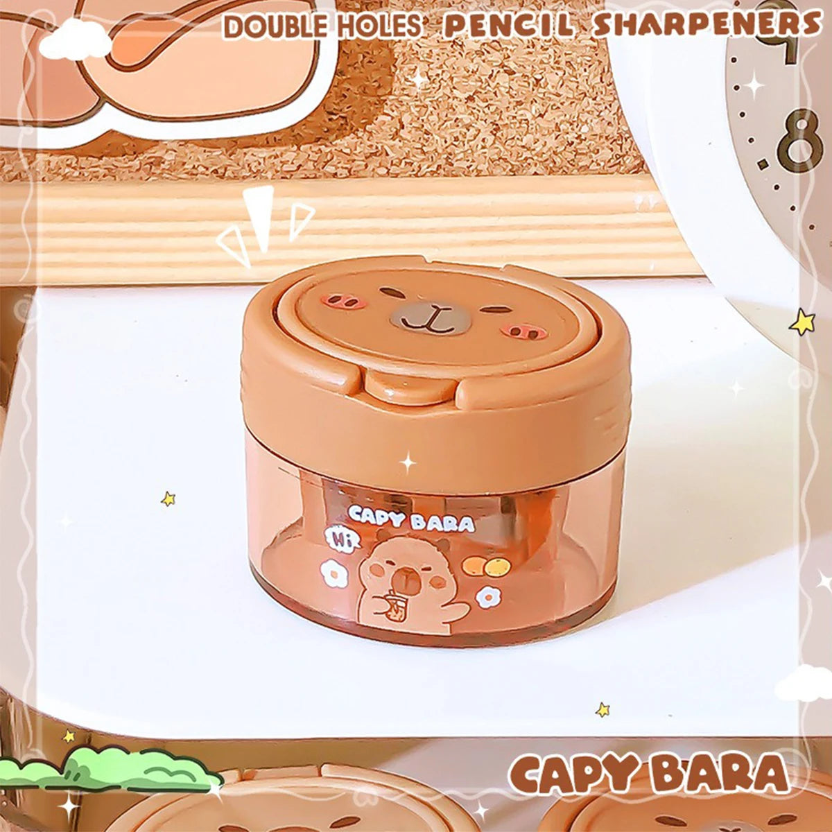 Cute Capybara Cartoon Flip-Top Dual Hole Sharpener for Kids Mini Portable Compact Pencil Sharpener School Supplies Learning Tool