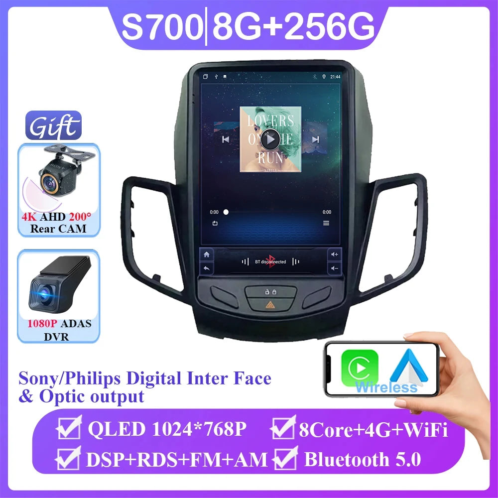 9.7" Android 16 Car Radio Carplay For Ford Fiesta Mk7 2009 2010 2012 2013 2014 2015 2016 Multimedia Player Stereo Screen DVD
