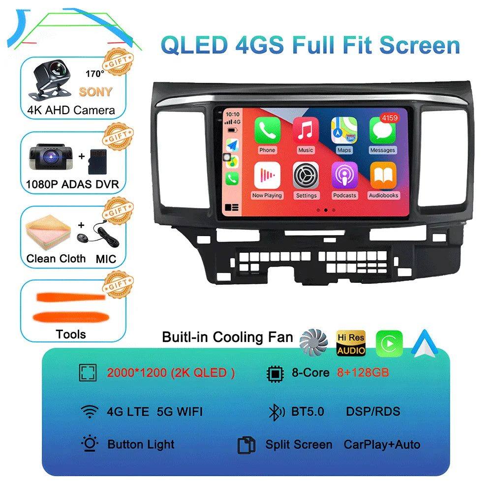 Android 16 Video Player For MITSUBISHI LANCER 9 10 X 2008 - 2016 9Inch Car Radio Stereo Audio GPS Player Carplay Auto Screen
