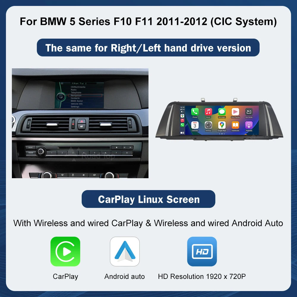 10.25 1920*720 Multimedia Display For BMW 5 Series F10 F11 2011-2017 CIC NBT Touch Screen Wireless Carplay Android auto