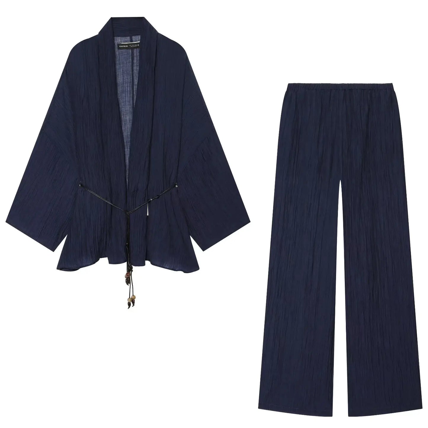 Solid V-Neck Lace-Up Top & Wide-Leg Pants Set — 2-Piece