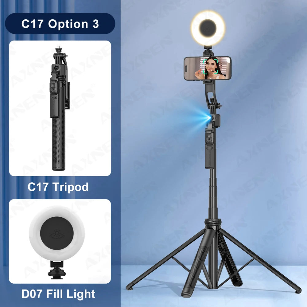 AXNEN C17 64" AI Face Tracking Selfie Stick Tripod – 360° Auto Rotation, Bluetooth Remote & Quadruped Stand