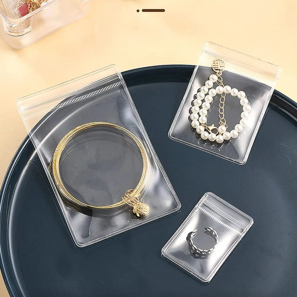 100PCS Clear PVC Jewelry Zip Bags – Self-Sealing Storage Bags for Rings, Earrings & Bracelets | 7 Sizes