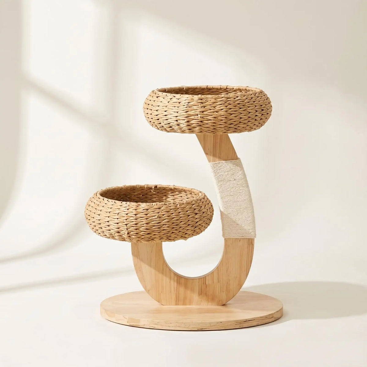 Wooden Cat Tree with Rattan Perch Compact Cat Tree with Perch Sturdy for Kittens