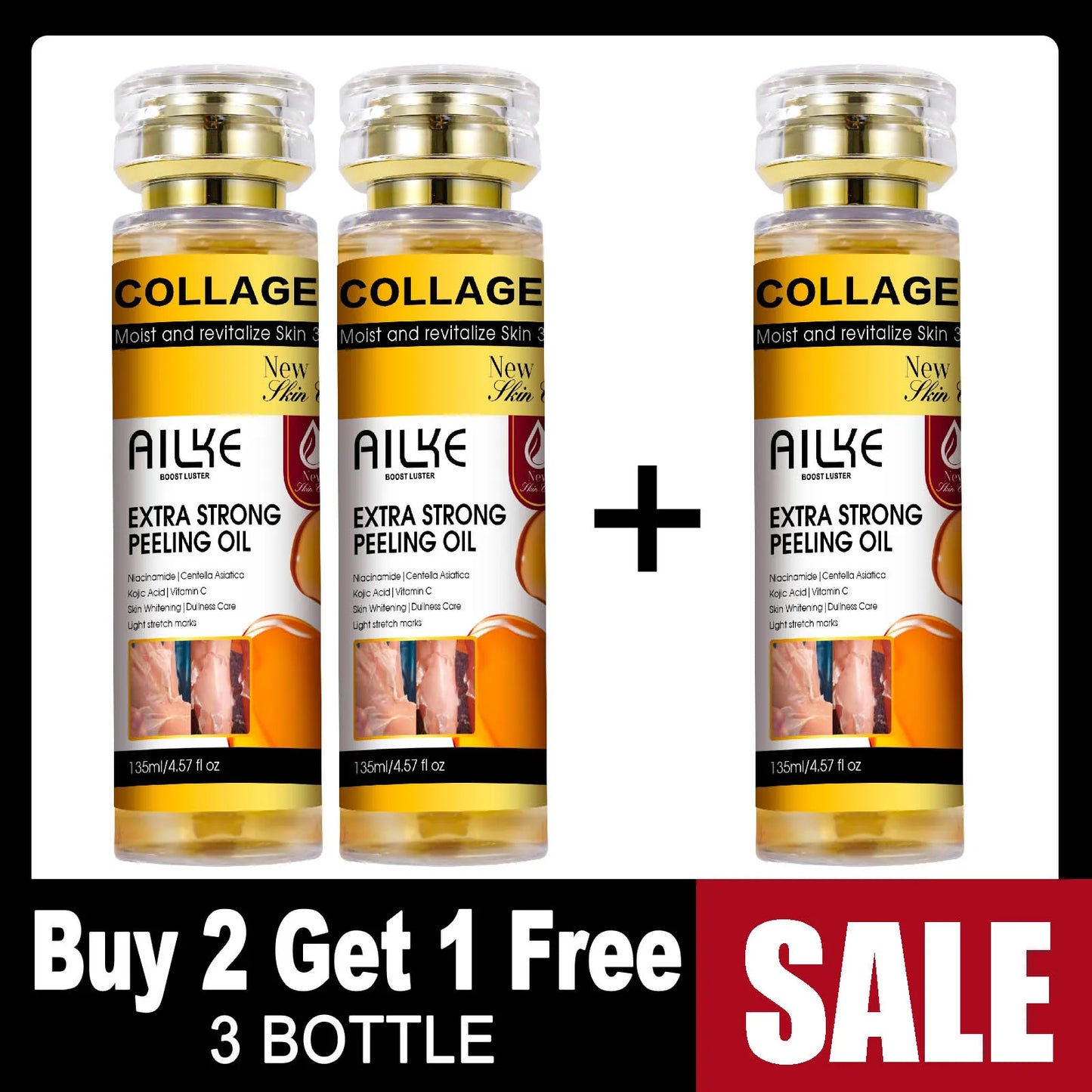 AILKE Collagen & Kojic Acid Peeling Oil 135ml – Whitening, Exfoliating & Brightening for Face, Body, Hands & Feet | All Skin Types