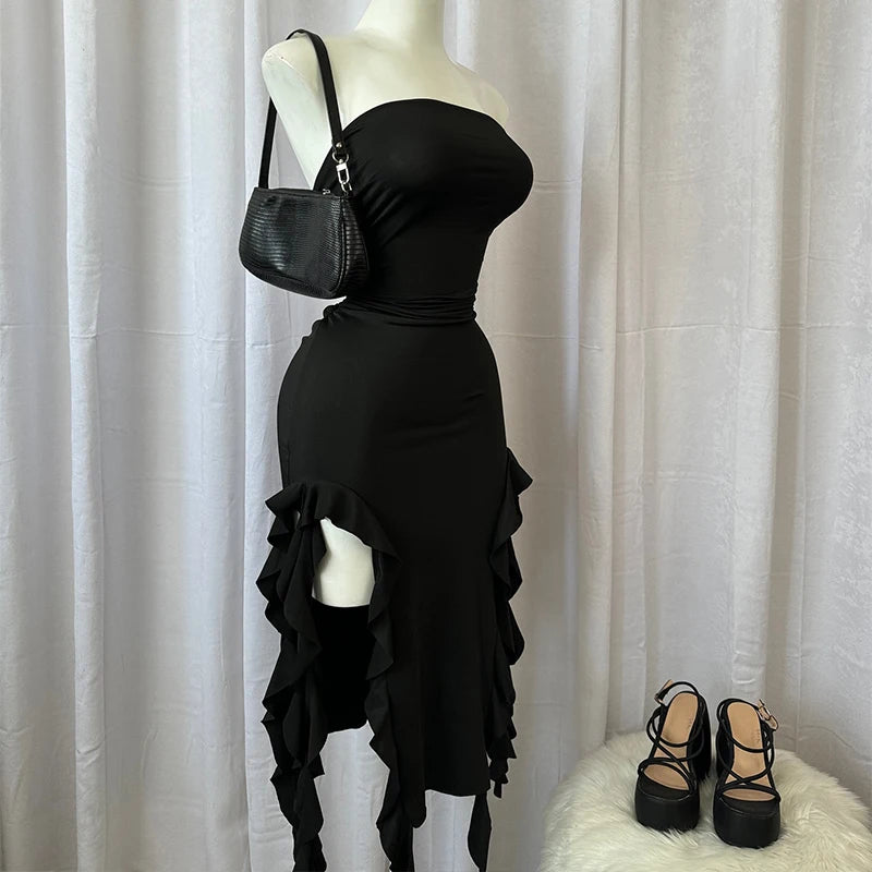 Women's Strapless Floral Mini Dress — Backless High-Slit Party Dress