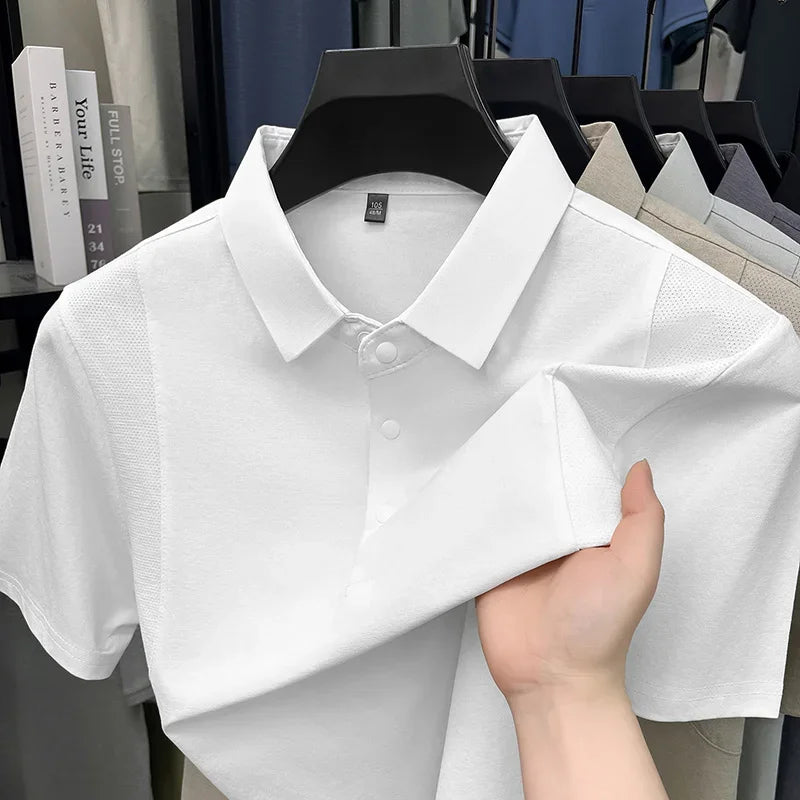 Men's Splice Mesh Polo - Relaxed Fit, Half-Button Breathable