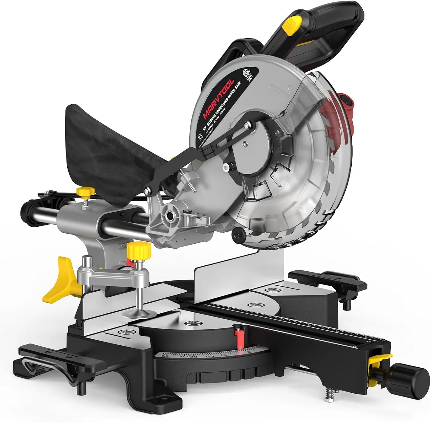 10/12 Inch Sliding Compound Miter Saw – 15 Amp, 5000RPM, 0-45° Dual-Bevel Precision Cutting Power Saw