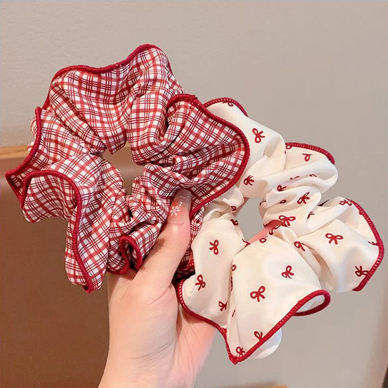2/3pcs High End Red Cute Dot Plaid Scrunchies for Women Girls Soft Elastic Hair Ties Gentle Hair Bands Fashion Hair Accessories
