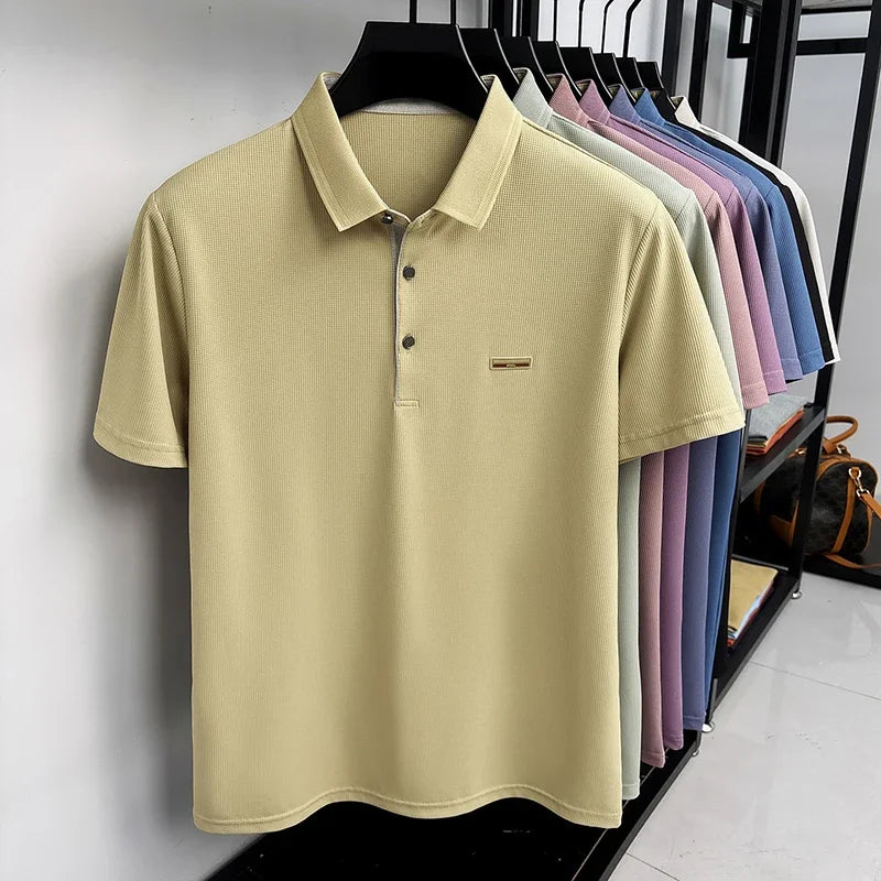 Men's Honeycomb Jacquard Polo - Breathable Mesh, Metal Buttons