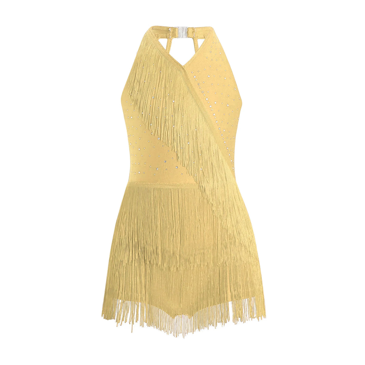 Girls rhinestone fringe Latin leotard dress