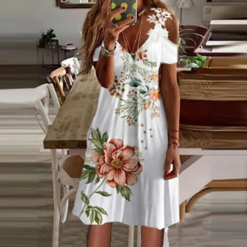 Women's Lace V-Neck Dress - Sleeveless Suspender, Casual Summer
