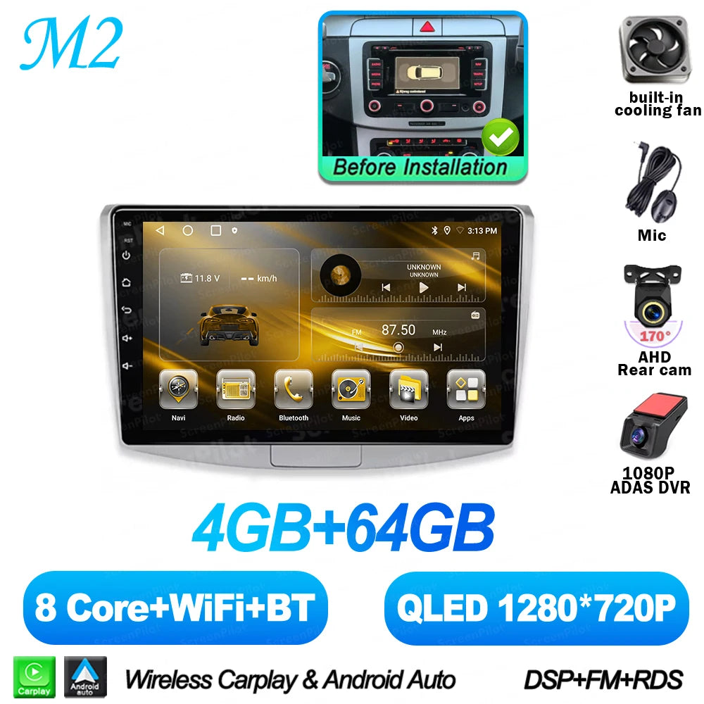 For Volkswagen VW Passat B6 B7 B8 CC 2007- 2021 Android 16 Multimedia Video Player Carplay Intelligent System Wifi 4G 8 Core