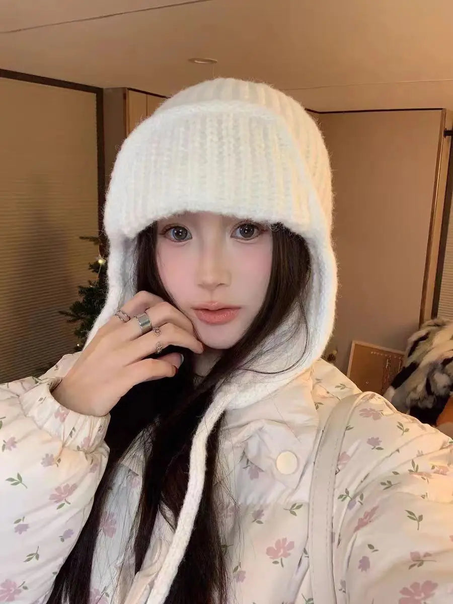 Winter Warm Knitted Hat Women Earflap Beanie Super Soft Thickened Windproof Cold Weather Fashion Cap for Autumn Thick