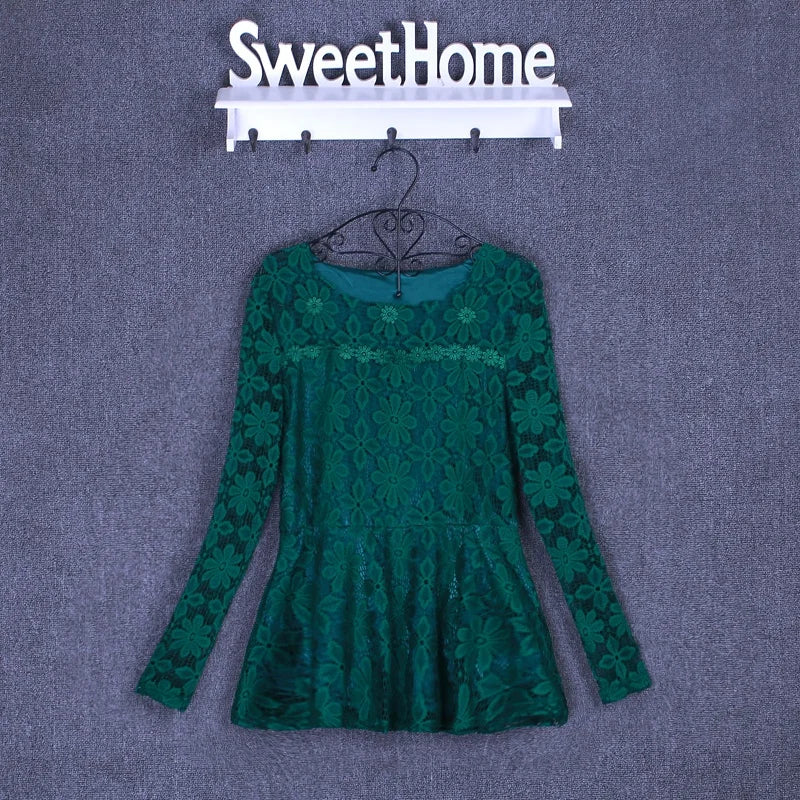 Women's Vintage Lace Long Sleeve Blouse - Pleated Plus Size Top - photo 14
