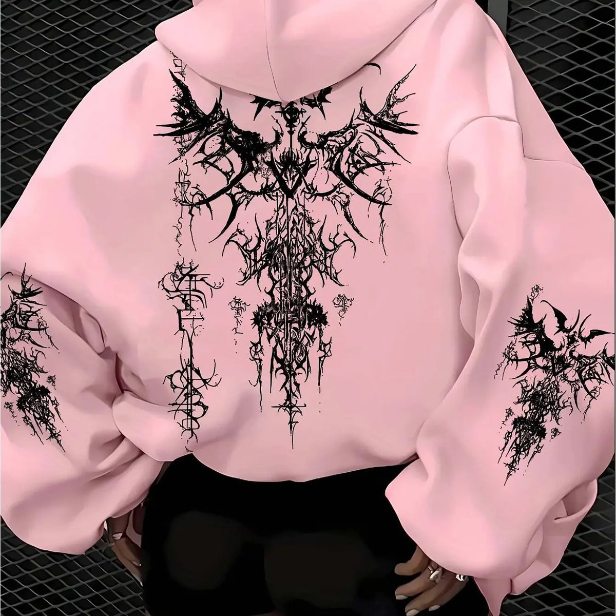 Gothic Cartoon Print Hoodie, Unisex Pullover