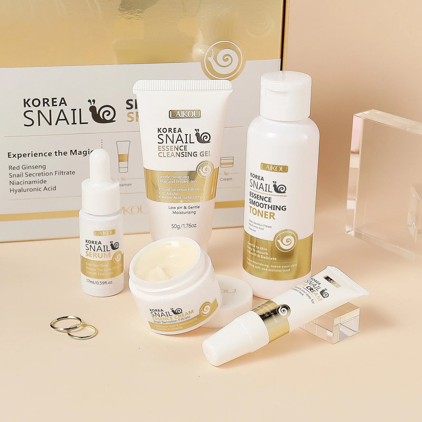 5pcs/set LAIKOU Snail Skin Care Moisturizing Renewing Skincare Collection Anti Wrinkle Hydrating Anti-aging Skin Care Cosmetics