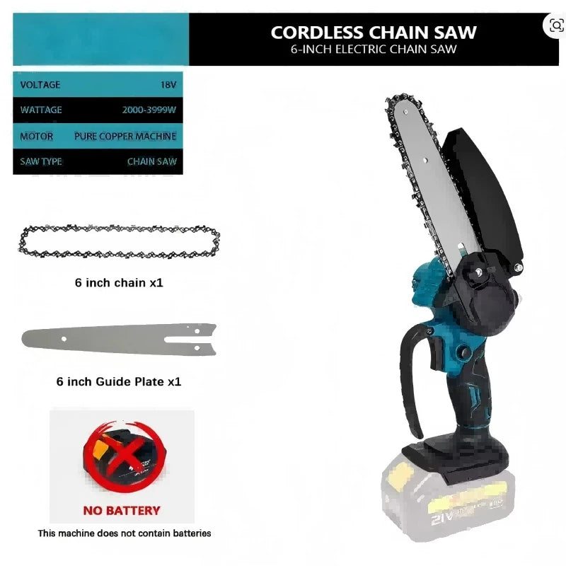 1700RPM 6 Inch Mini Li-Ion Electric Chainsaw One Hand Portable Electric Saw Fit 18V Makita Battery