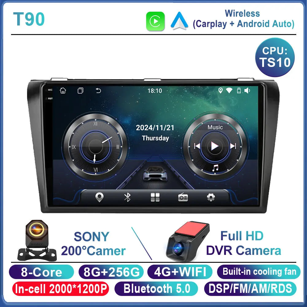 Car Stereo with Apple CarPlay & Android Auto, Compatible with Mazda 3 (2004-2009)