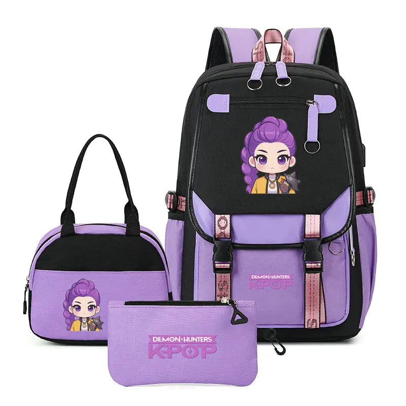 Mochilas Set KPop Demon Hunters Capacity Student SchoolBag For Teenager With Lunch Bags Backpack For Women Boys Girls Daily Use