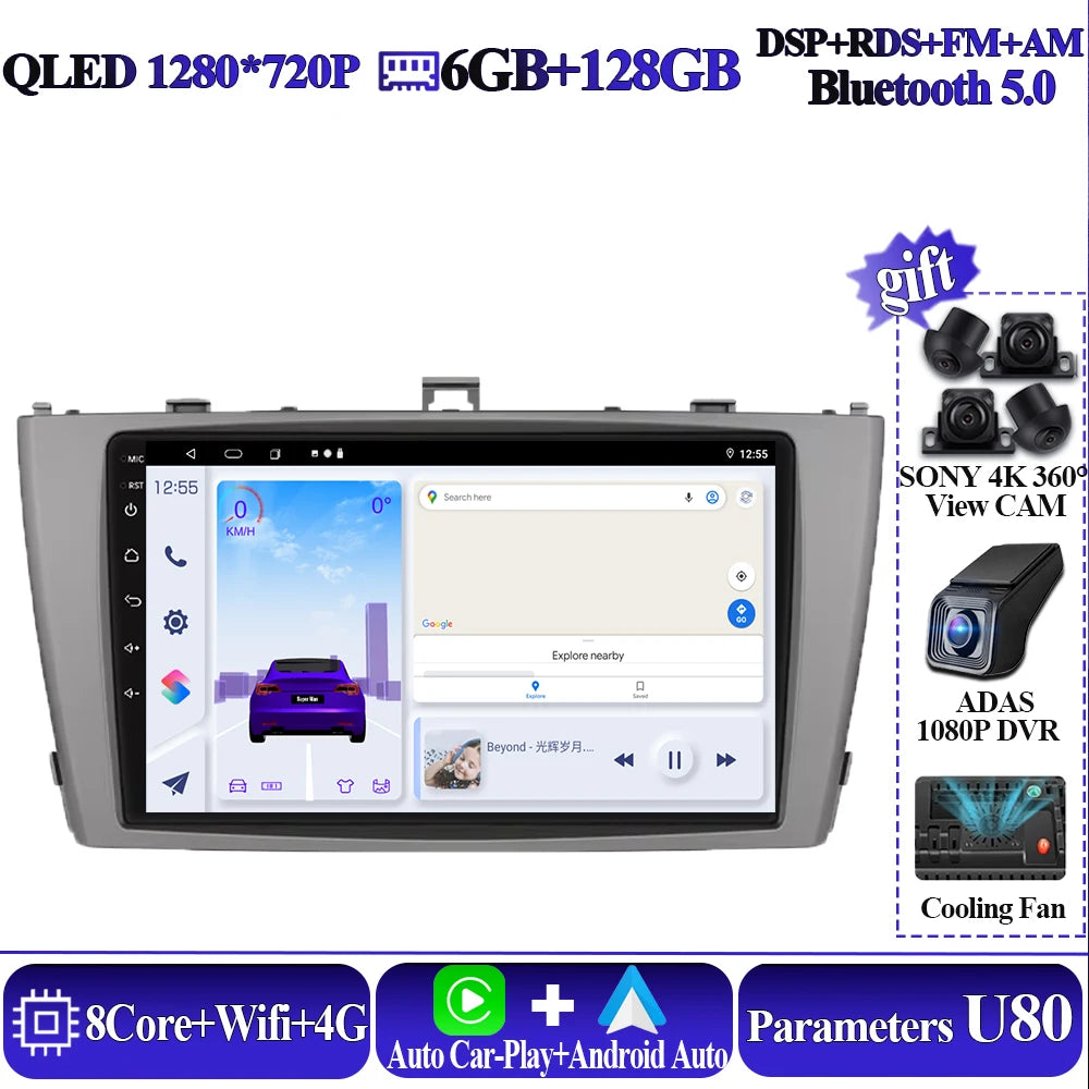 Android 16 8 core Carplay For Toyota Avensis T27 2009-2015 Car Multimedia Player 5G Wifi High-performance 7862 CPU Touch Display