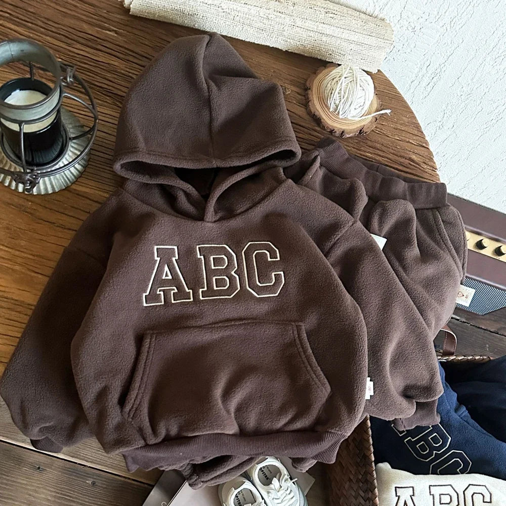 Kids Fleece Hoodie and Pants Set - Letter Print Winter Tracksuit - photo 10