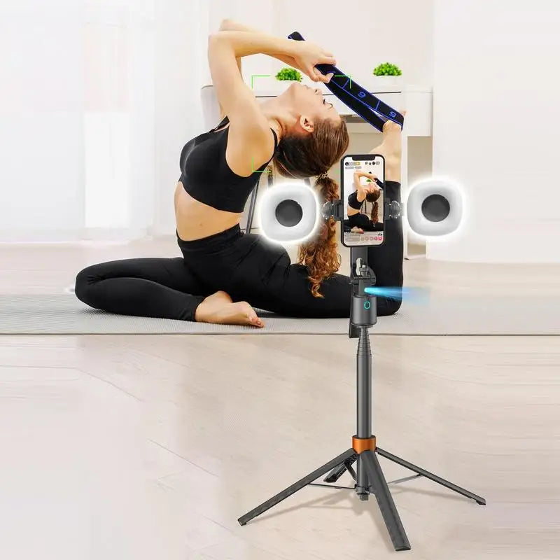 360°Rotatable Selfie Stick Tripod Rechargeable Smart Face Tracking Tripod with 2 Fill Light Phone Holder for Live Streaming Vlog