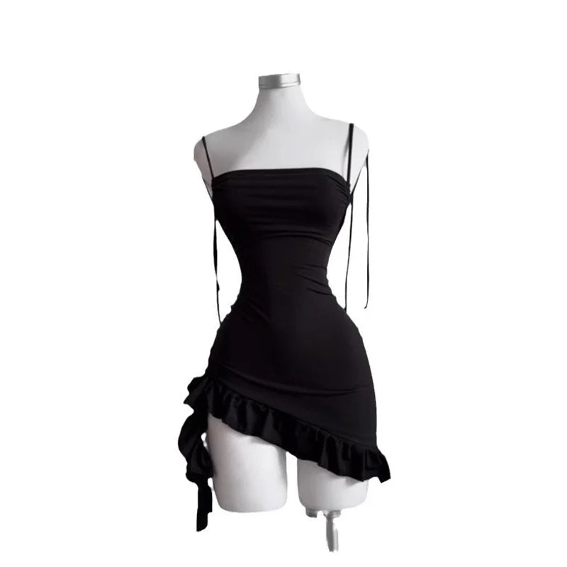 Women's Backless Ruffle Mini Dress — Lace-Up Bodycon Y2K Party Sundress