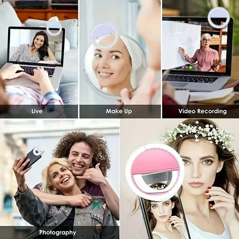 Selfie Ring Light – USB Rechargeable, 3 Brightness Levels | TikTok, YouTube & Makeup Lamp