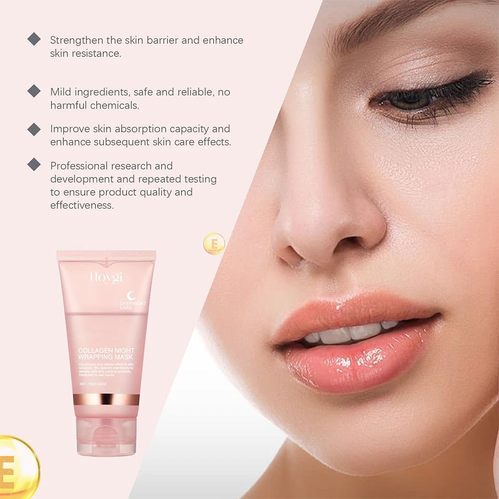 75g Collagen Overnight Wrapping Peel Off Facial Mask, Collagen Night Wrapping Mask Deeply Hydrates Woman Night Care Mask Cream