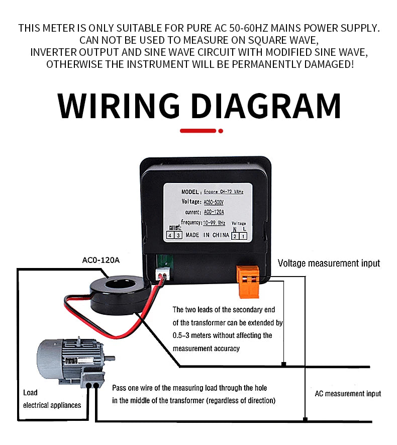 Three Display Digital Display Meter Current Voltage Hertz Ammeter 72*72mm V A HZ