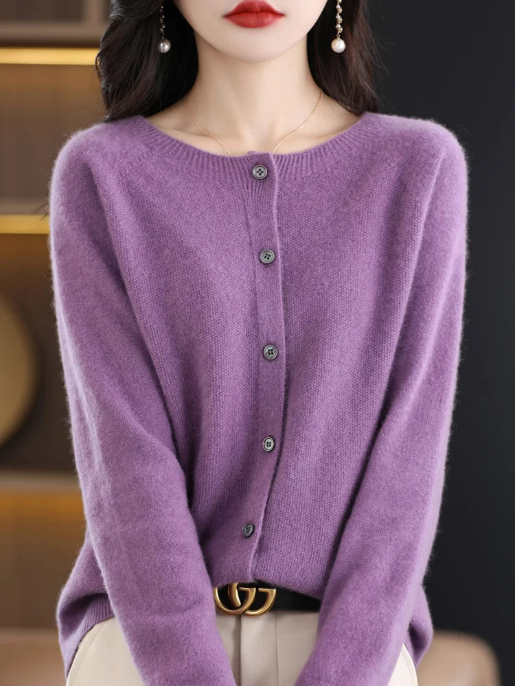 Women Cashmere Sweater 100% Merino Wool Knitted Cardigan Autumn Winter Knitwear O-Neck Female Solid Color Casual Fashion Top